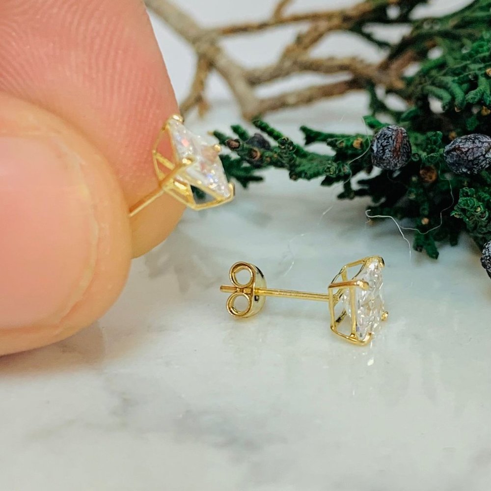 Cz Square Stud Earrings 10k Solid Yellow Gold For… - image 3